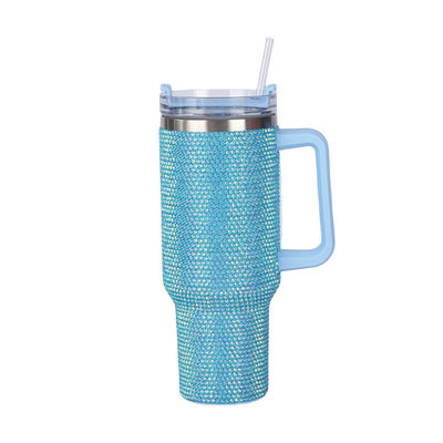 40oz de Diamante incrustado Fota de Água de Aço Inoxidável Copo de vácuo com palha e alça