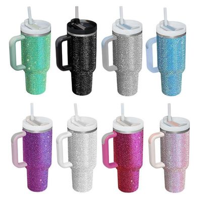 40oz de Diamante incrustado Fota de Água de Aço Inoxidável Copo de vácuo com palha e alça