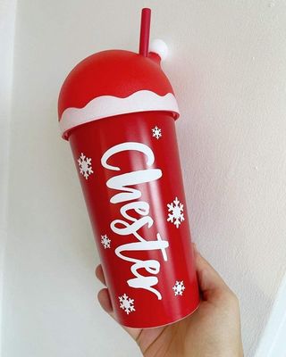 MUGS Tipos de bebida presente de Natal 20oz caneca de tumbler com tampa de chapéu do Pai Natal e palha