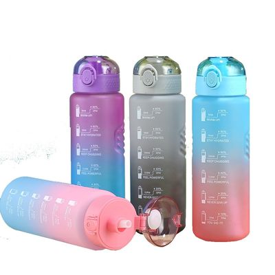 Amostra Fornecer 1L plástico BPA Free Sport Gym garrafa de água com marcador de tempo e palha