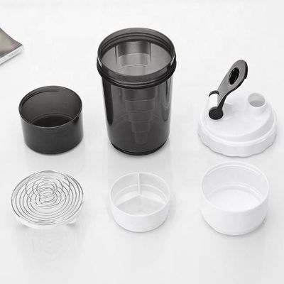 500 ml de três camadas de plástico Fitness Protein Shaker garrafa de água para esportes ao ar livre