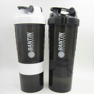 500 ml de três camadas de plástico Fitness Protein Shaker garrafa de água para esportes ao ar livre