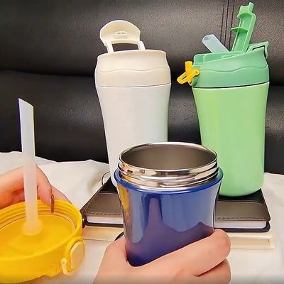 15oz garrafa de água de escritório de vácuo de parede dupla isolado viagem caneca de café com tampa de silicone