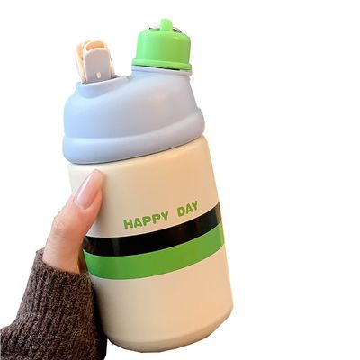 Garrafa de água portátil de aço inoxidável de 500 ml de capacidade, caneca de café isolada com palha
