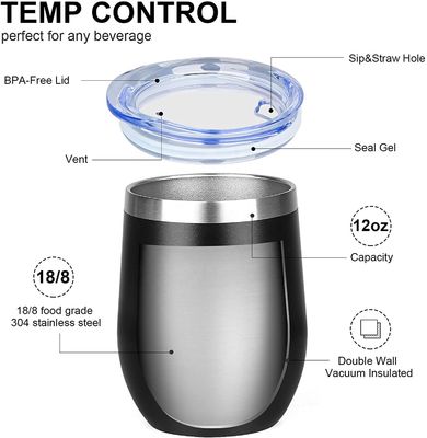 12 oz de aço inoxidável isolado, taça em forma de ovo com tampa de qualidade PP