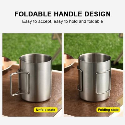 OEM de aço inoxidável de fornecimento direto de caneca de parede dupla caneca de acampamento com alça dobrável