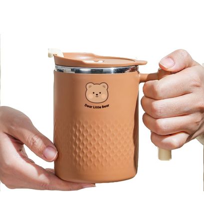 Garrafa de café de aço inoxidável Cute Isolante Copo de água caneca com autocolante de urso