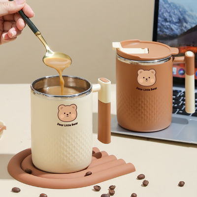 Copo de café da manhã de aço inoxidável 304 450 ml caneca de café com camada dupla e tampa selada