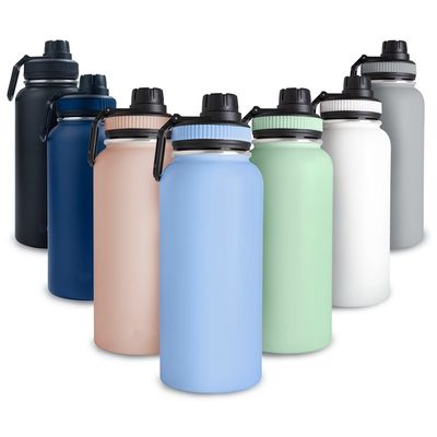 32oz de frasco de aço inoxidável de parede dupla, garrafa desportiva com tampa de alça, garrafa de água de vácuo