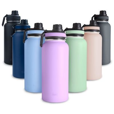 32oz de frasco de aço inoxidável de parede dupla, garrafa desportiva com tampa de alça, garrafa de água de vácuo