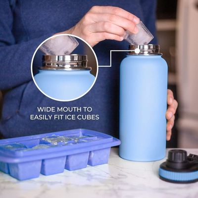 32oz de frasco de aço inoxidável de parede dupla, garrafa desportiva com tampa de alça, garrafa de água de vácuo