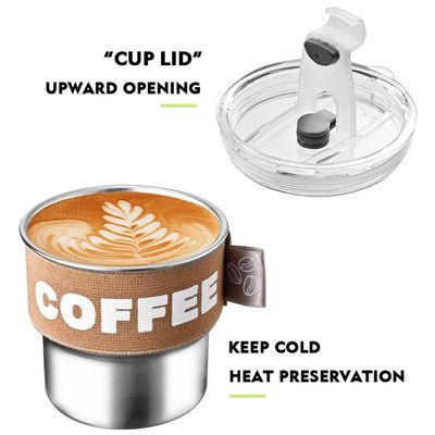 Taça de café de aço inoxidável 304 de alta aparência com tampa portátil e compacta