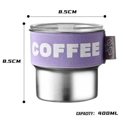 Taça de café de aço inoxidável 304 de alta aparência com tampa portátil e compacta