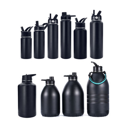 Garrafa isolada com tampa 18/8 de aço inoxidável Sport Straight Black Drinking Bottle 550ml