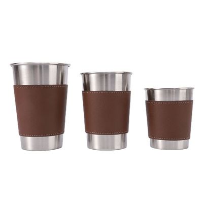 170ML 330ML 500ML Taça de cerveja de aço inoxidável Taça portátil de água de acampamento com caixa de couro