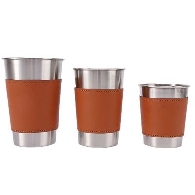 170ML 330ML 500ML Taça de cerveja de aço inoxidável Taça portátil de água de acampamento com caixa de couro