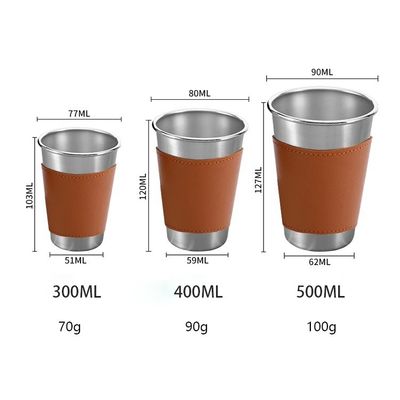 170ML 330ML 500ML Taça de cerveja de aço inoxidável Taça portátil de água de acampamento com caixa de couro