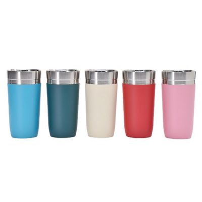 16oz de aço inoxidável de parede dupla, isolado a vácuo, caneca de viagem, caneca de café com tampa de plástico