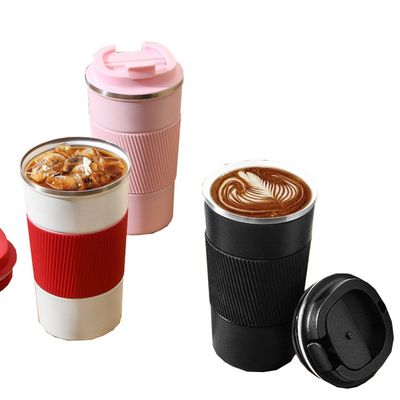 Taça de café de aço inoxidável 304 380 ml Taças de café de silicone recicladas reutilizáveis não escorregadias 510 ml