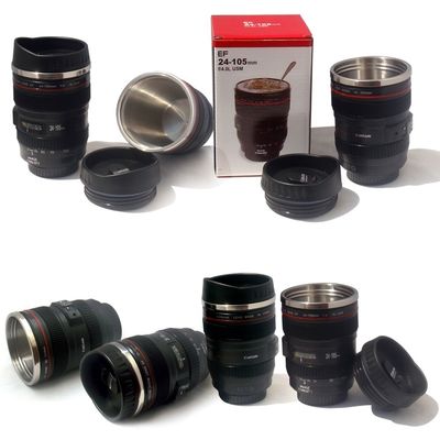 253.4g Dupla parede de aço inoxidável lente de câmera caneca de café para fotógrafos