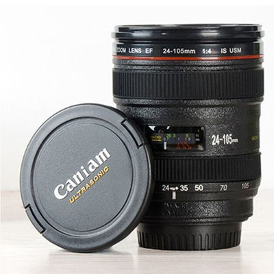 253.4g Dupla parede de aço inoxidável lente de câmera caneca de café para fotógrafos