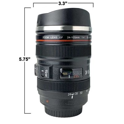 Fotógrafos de viagem Tumbler câmera lente caneca de café com design isolado e agitação