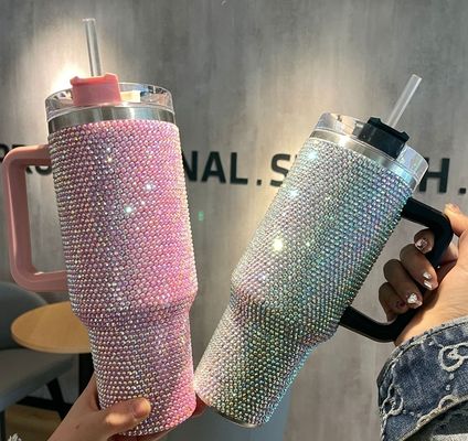 1 Diamante Copo com estampas pretas de parede dupla Tubarão de viagem de café de aço inoxidável