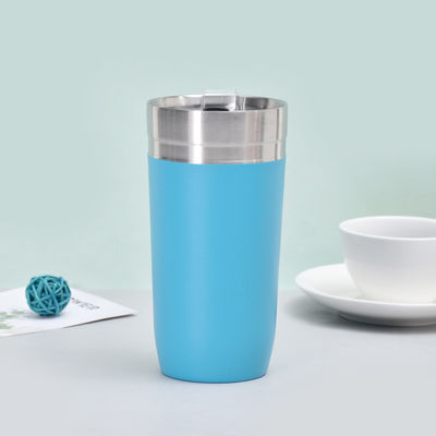 Copo de viagem de vácuo de parede dupla de aço inoxidável de 16 oz com tampa armazenada e logotipo personalizado