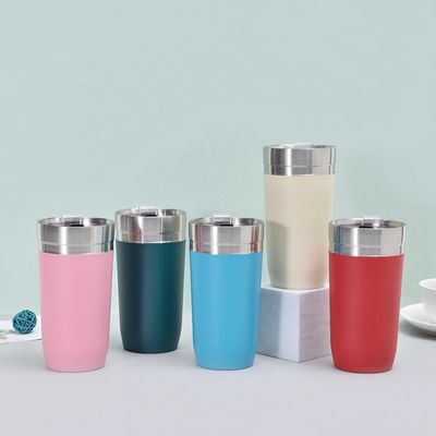Copo de viagem de vácuo de parede dupla de aço inoxidável de 16 oz com tampa armazenada e logotipo personalizado