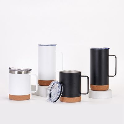 Flascos de vácuo termozes Popularas canecas de viagem de aço inoxidável de parede dupla com fundo de cortiça