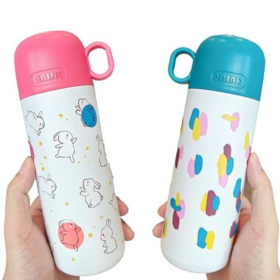 Garrafa de água para crianças de aço inoxidável 500ml Cute Tumbler Cup com padrão personalizado e tampa