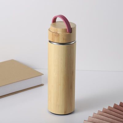 Tipo de metal aço inoxidável termo em madeira de bambu personalizado frasco de bebida com tampa de madeira