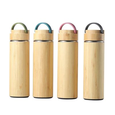 Tipo de metal aço inoxidável termo em madeira de bambu personalizado frasco de bebida com tampa de madeira