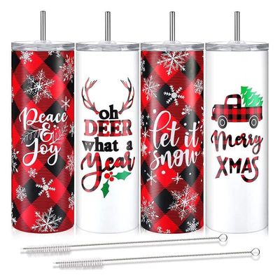Natal 20oz Slimny cerveja tumbler isolado de aço inoxidável tumbler copos com palha